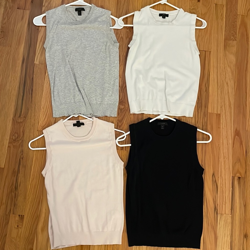 Set of 4 - J. Crew Jackie shell tank tops size XS pink black white gray